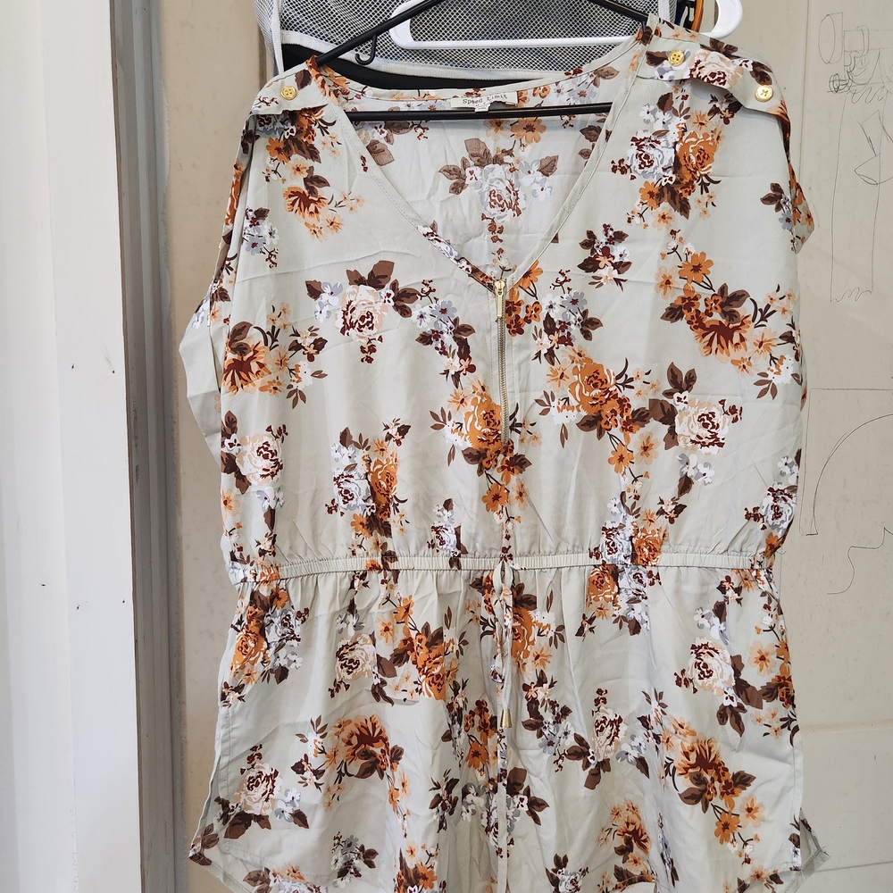 Floral Print Women's Top - Cream and Brown